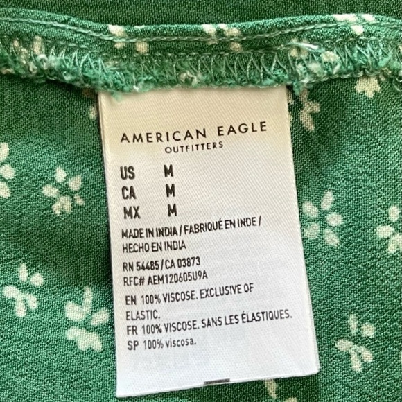 AMERICAN EAGLE, NWOT, GREEN PRINT MINI DRESS WITH SMOCKED TOP & FULL SKIRT.SIZEM - Picture 8 of 8